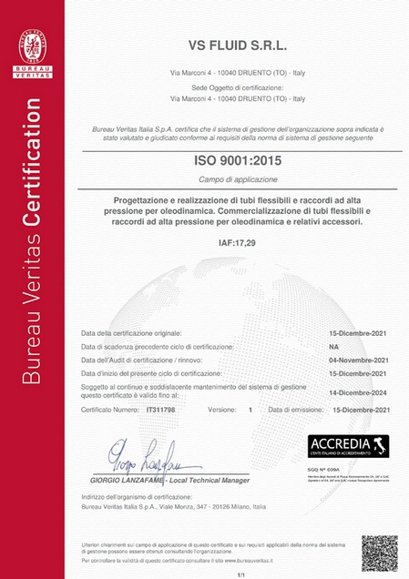certificazione ISO componenti oleodinamici